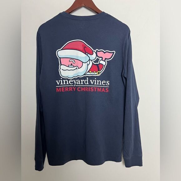 Vineyard Vines Blue Merry Christmas Santa 100% Cotton Long Sleeve Shirt Size S - Picture 1 of 6